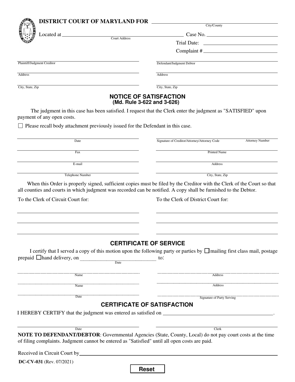 Form DC-CV-031 - Fill Out, Sign Online and Download Fillable PDF ...