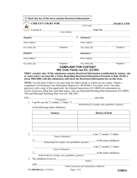 Document preview: Form CC-DR-004 Complaint for Custody - Maryland