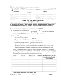 Document preview: Form CC-DR-020 Complaint for Absolute Divorce - Maryland