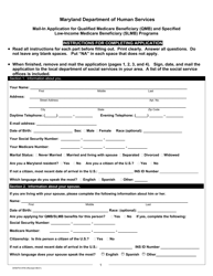 Form DHS/FIA9705 Mail-In Application for Qualified Medicare Beneficiary (Qmb) and Specified Low-Income Medicare Beneficiary (Slmb) Programs - Maryland, Page 3
