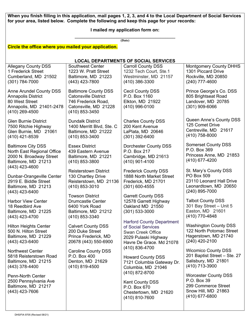 Form DHS/FIA9705 Download Printable PDF or Fill Online MailIn