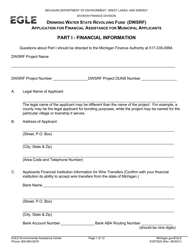 Document preview: Form EQP3525 Drinking Water State Revolving Fund (Dwsrf) Application for Financial Assistance for Municipal Applicants - Michigan
