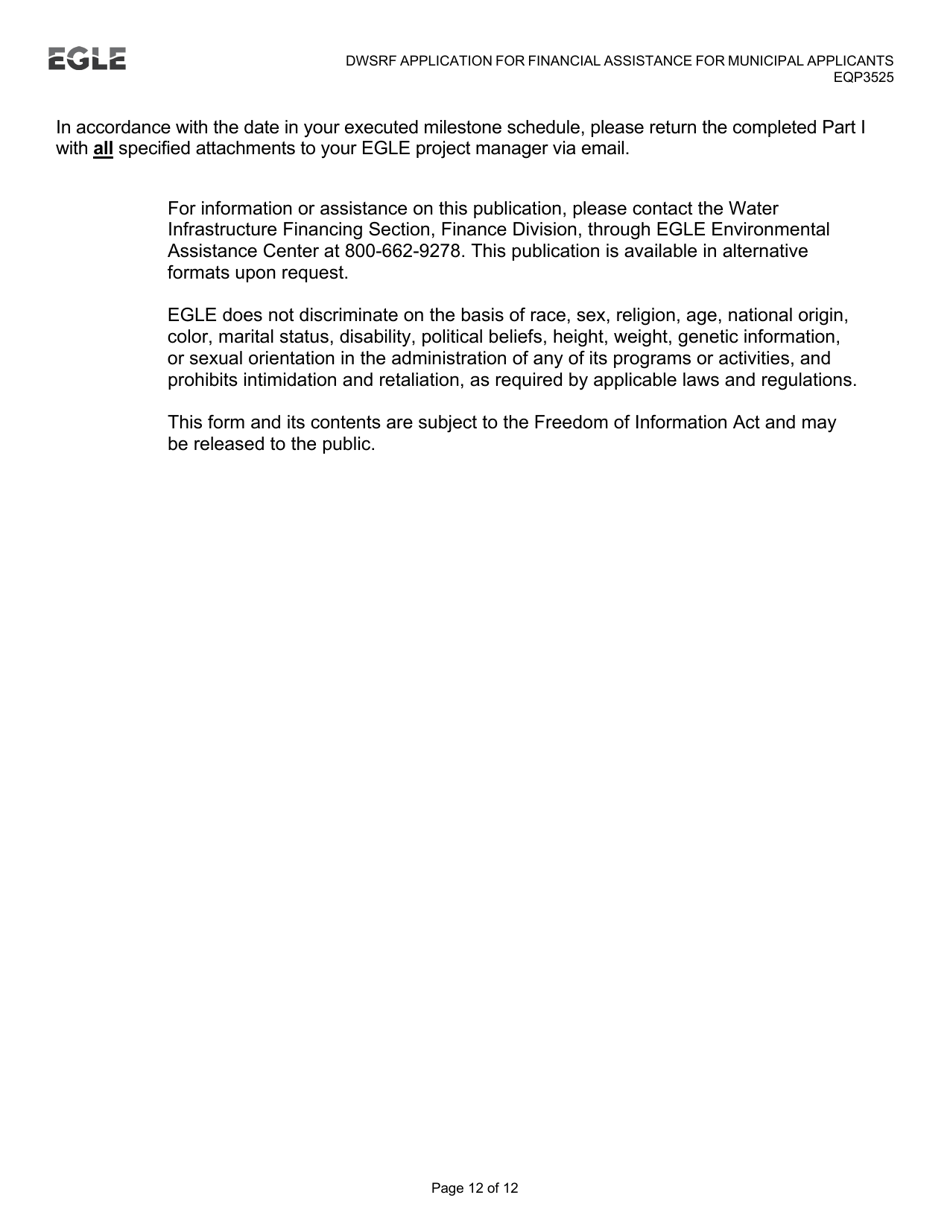 Form EQP3525 Drinking Water State Revolving Fund (Dwsrf) Application for Financial Assistance for Municipal Applicants - Michigan, Page 12