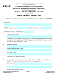 Document preview: Form EQP3524 Clean Water State Revolving Fund (Cwsrf) & Strategic Water Quality Initiatives Fund (Swqif) Loan Application for Financial Assistance for Municipal Applicants - Michigan