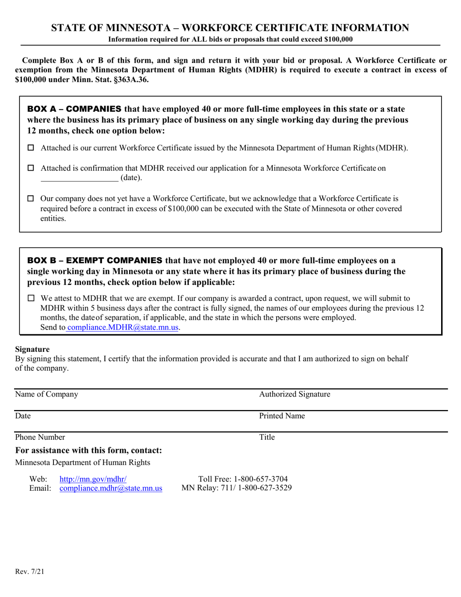 Workforce Certificate Information - Minnesota, Page 1