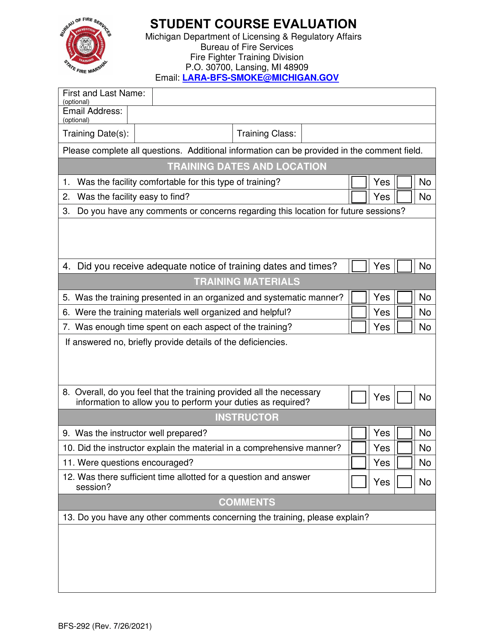 Form BFS-292  Printable Pdf