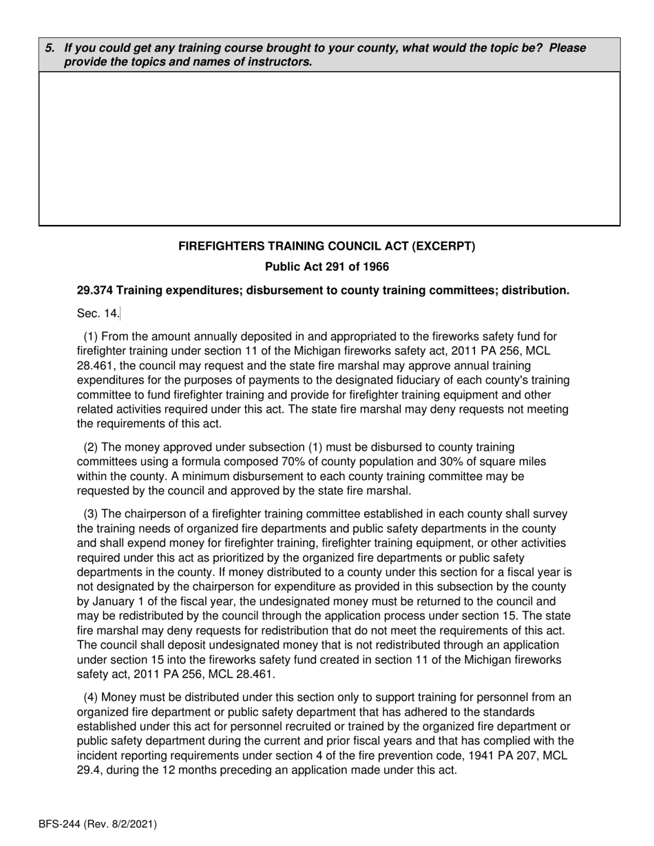 Form BFS-244 Fire Department Training Needs Survey - Michigan, Page 2