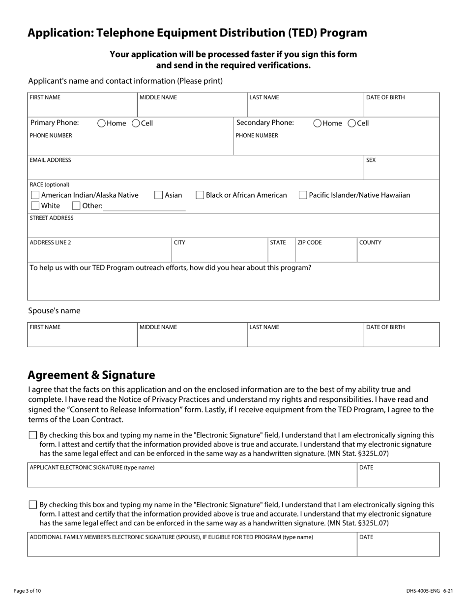Form DHS-4005-ENG Telephone Equipment Distribution Program Application - Minnesota, Page 3