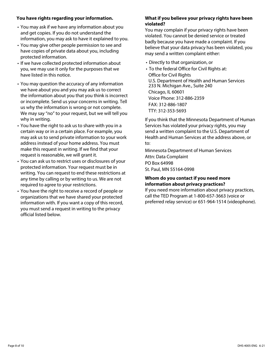 Form DHS-4005-ENG Telephone Equipment Distribution Program Application - Minnesota, Page 8