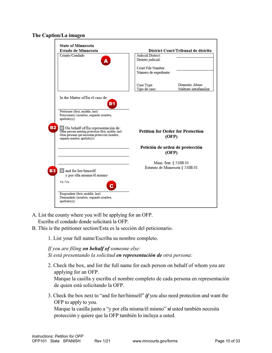 Form OFP101 Instructions - Asking for an Order for Protection (Ofp) - Minnesota (English / Spanish), Page 10