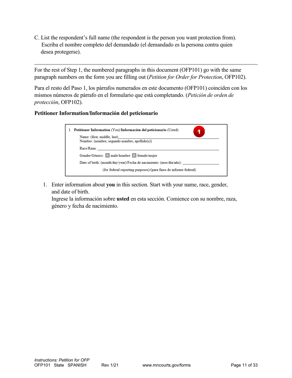Form OFP101 Instructions - Asking for an Order for Protection (Ofp) - Minnesota (English / Spanish), Page 11