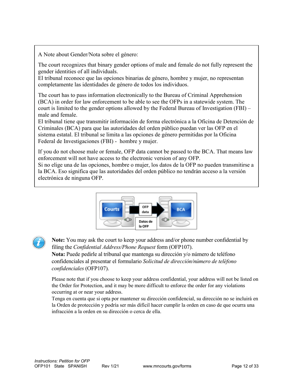 Form OFP101 Instructions - Asking for an Order for Protection (Ofp) - Minnesota (English / Spanish), Page 12