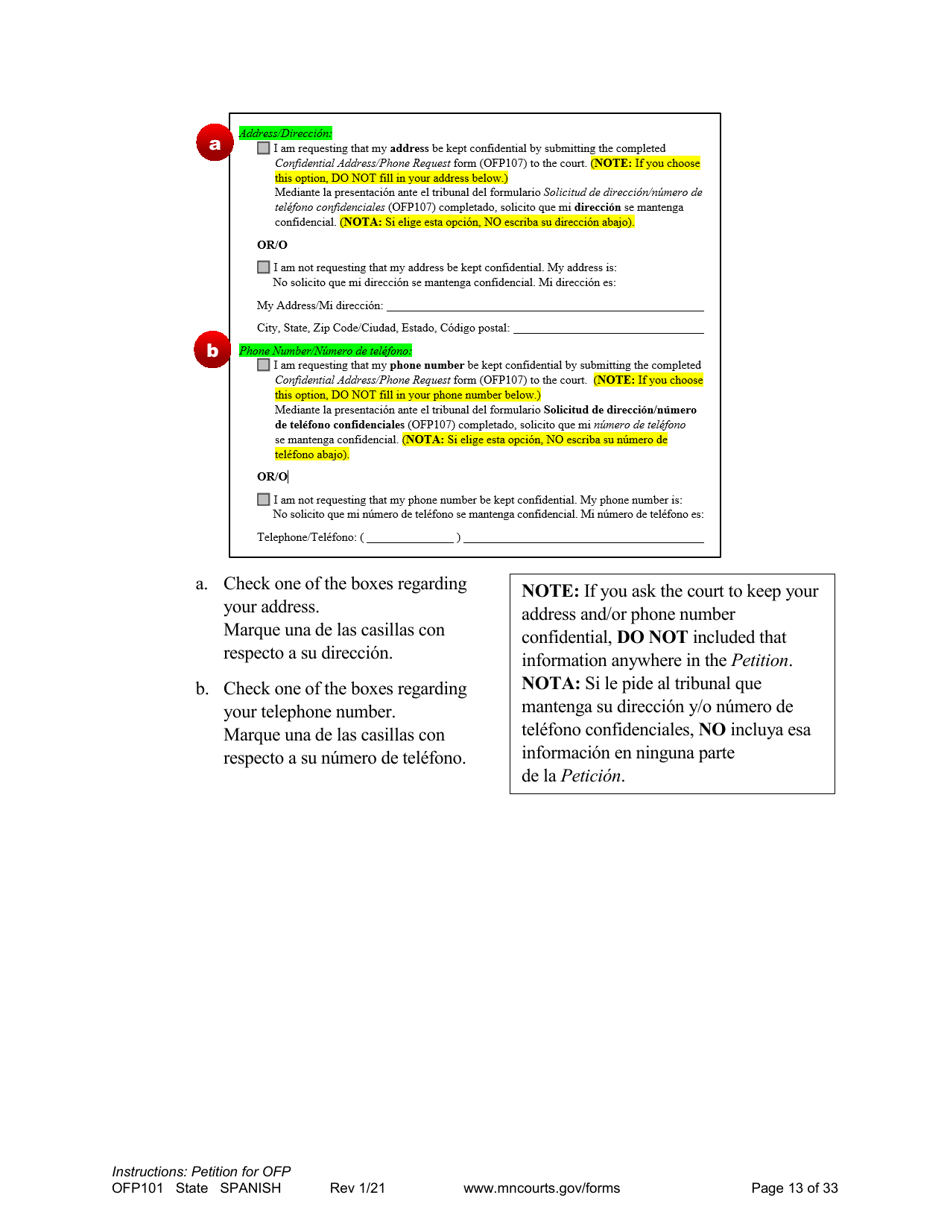Form OFP101 Instructions - Asking for an Order for Protection (Ofp) - Minnesota (English / Spanish), Page 13
