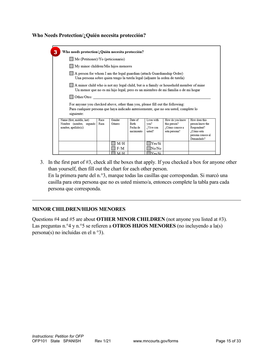 Form OFP101 Instructions - Asking for an Order for Protection (Ofp) - Minnesota (English / Spanish), Page 15