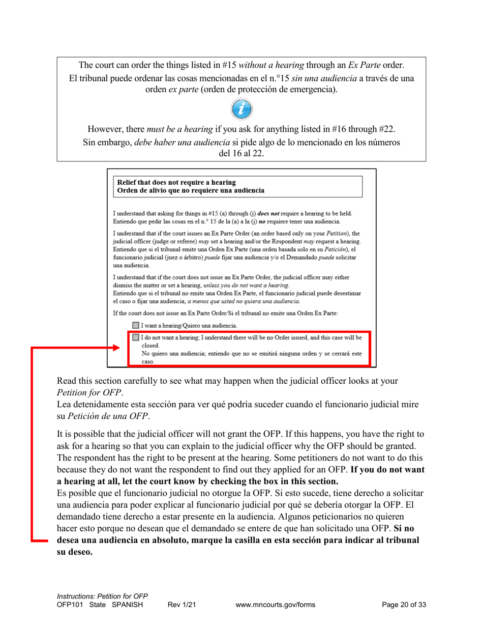 Form OFP101 Instructions - Asking for an Order for Protection (Ofp) - Minnesota (English / Spanish), Page 20