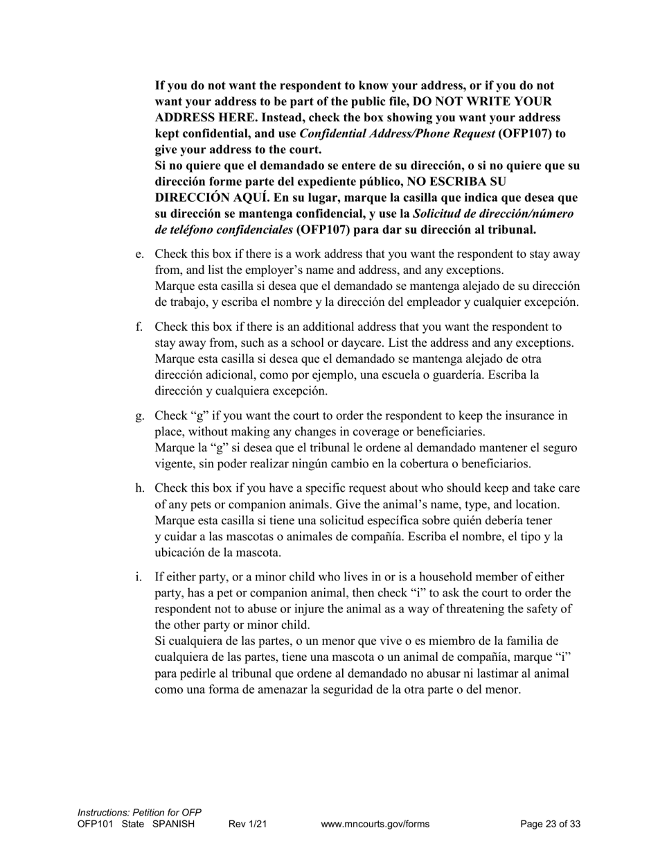 Form OFP101 Instructions - Asking for an Order for Protection (Ofp) - Minnesota (English / Spanish), Page 23