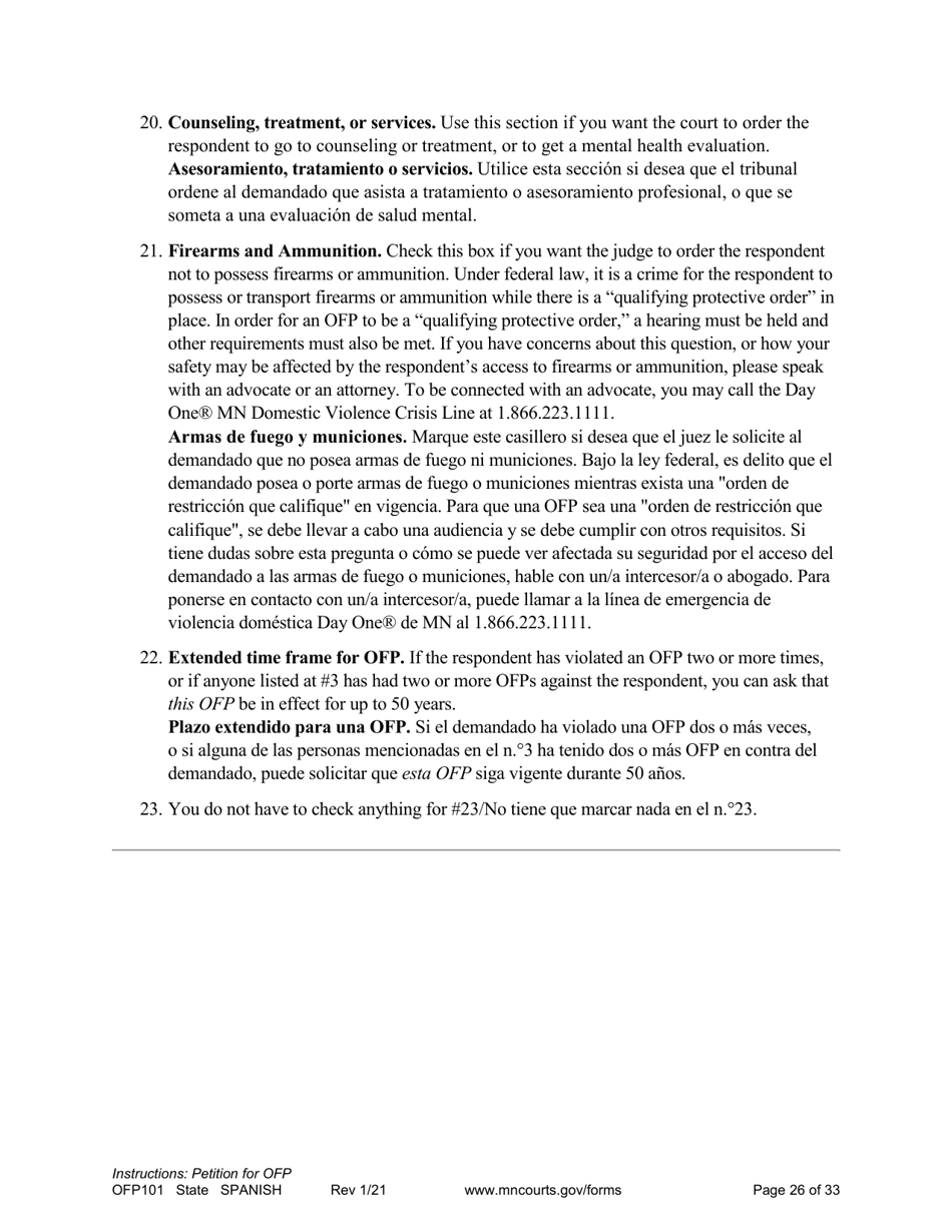 Form OFP101 Instructions - Asking for an Order for Protection (Ofp) - Minnesota (English / Spanish), Page 26