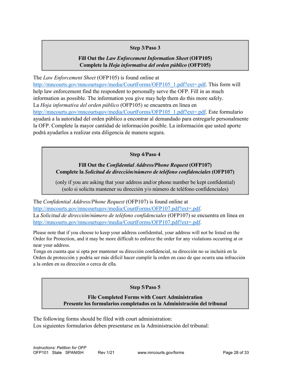 Form OFP101 Instructions - Asking for an Order for Protection (Ofp) - Minnesota (English / Spanish), Page 28
