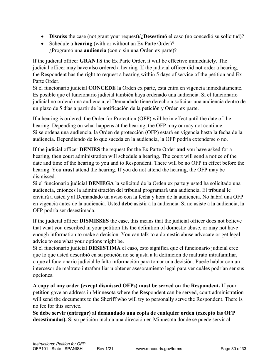 Form OFP101 Instructions - Asking for an Order for Protection (Ofp) - Minnesota (English / Spanish), Page 30
