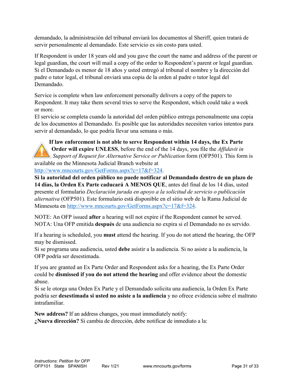 Form OFP101 Instructions - Asking for an Order for Protection (Ofp) - Minnesota (English / Spanish), Page 31
