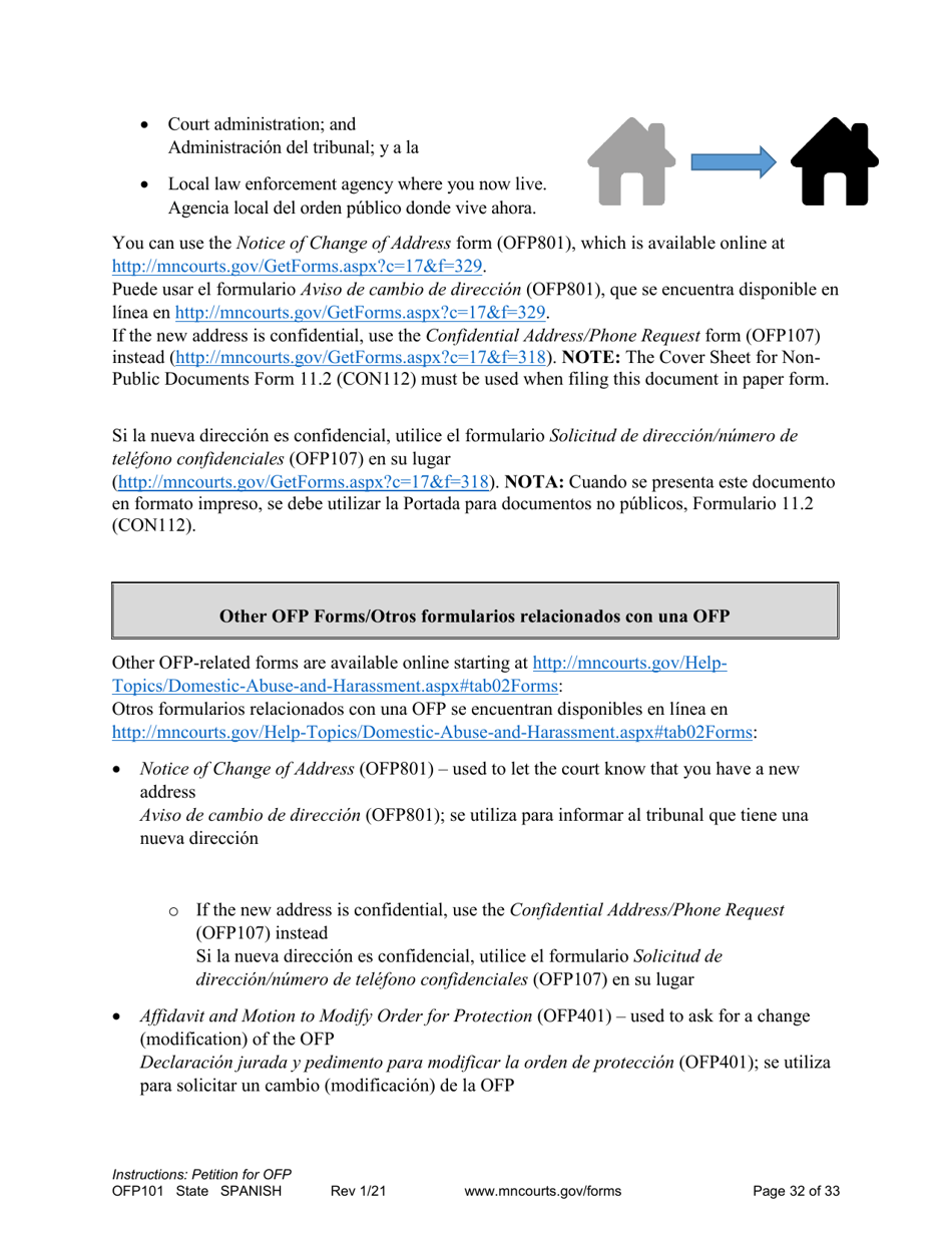 Form OFP101 Instructions - Asking for an Order for Protection (Ofp) - Minnesota (English / Spanish), Page 32