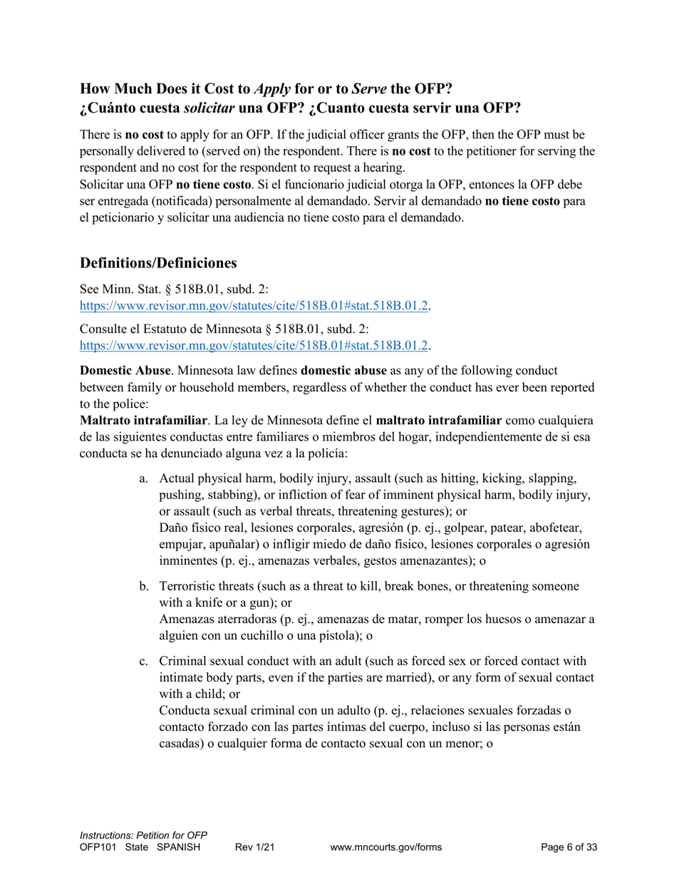 Form OFP101 Instructions - Asking for an Order for Protection (Ofp) - Minnesota (English / Spanish), Page 6