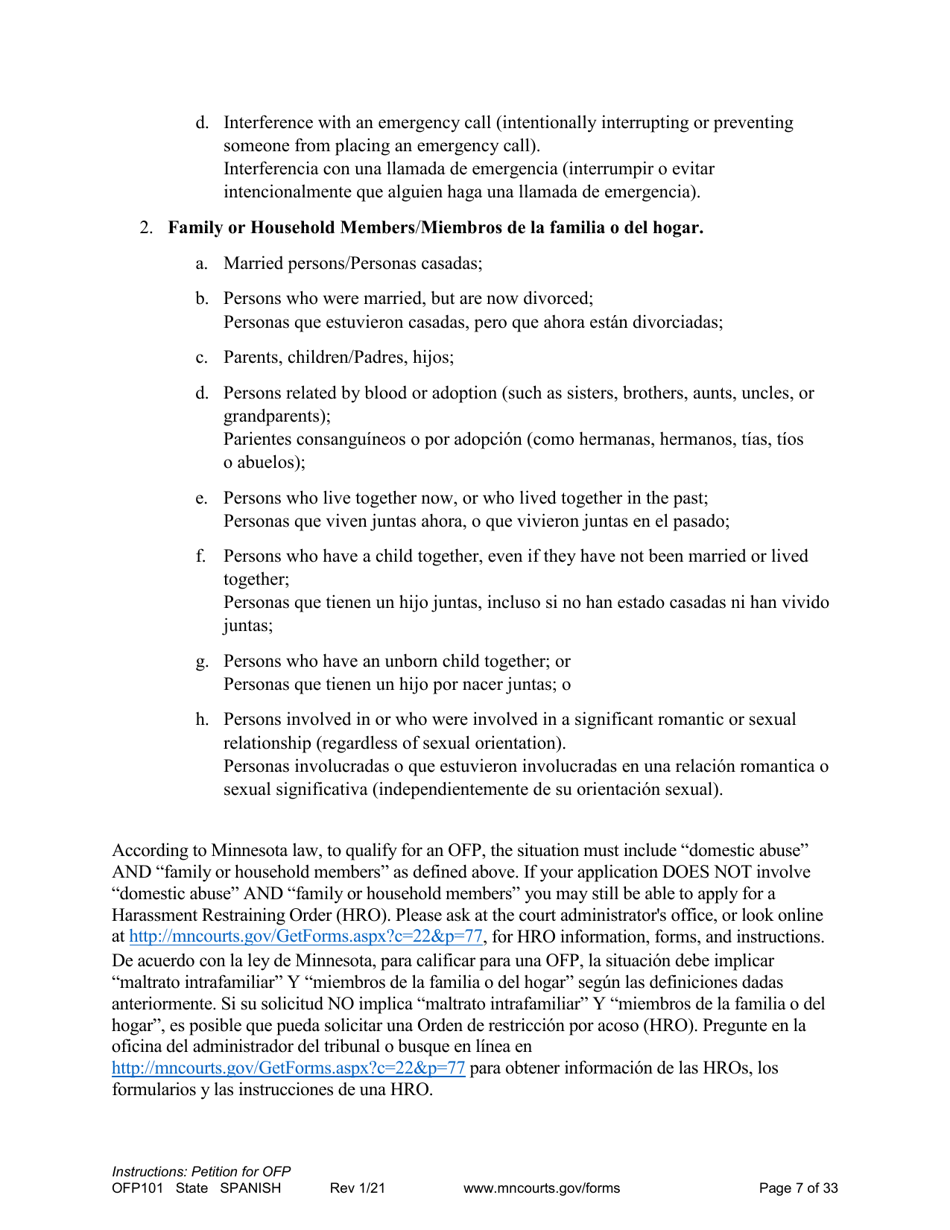 Form OFP101 Instructions - Asking for an Order for Protection (Ofp) - Minnesota (English / Spanish), Page 7