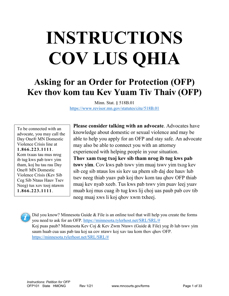 Form OFP101 Fill Out, Sign Online and Download Printable PDF, Minnesota (English/Hmong