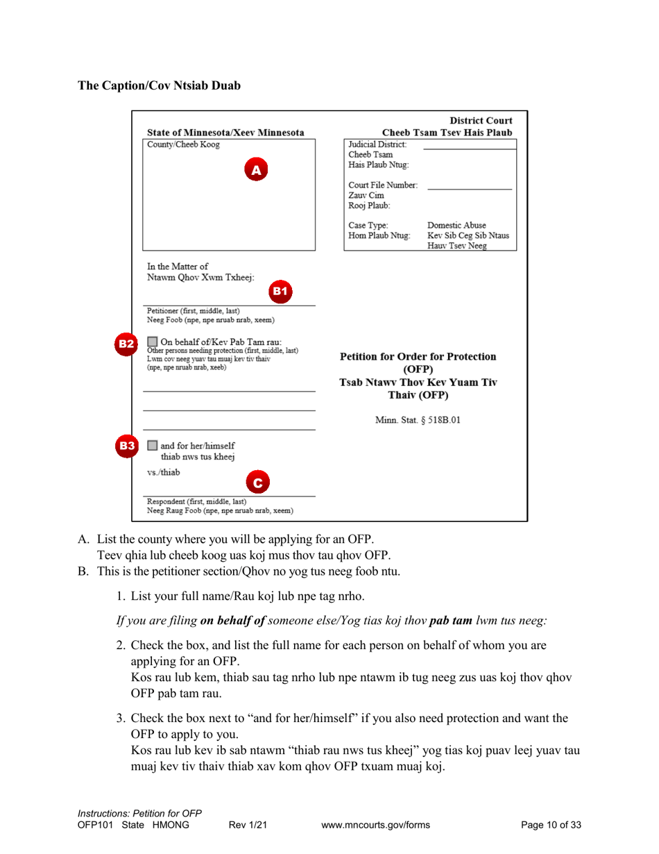 Form OFP101 Instructions - Asking for an Order for Protection (Ofp) - Minnesota (English / Hmong), Page 10