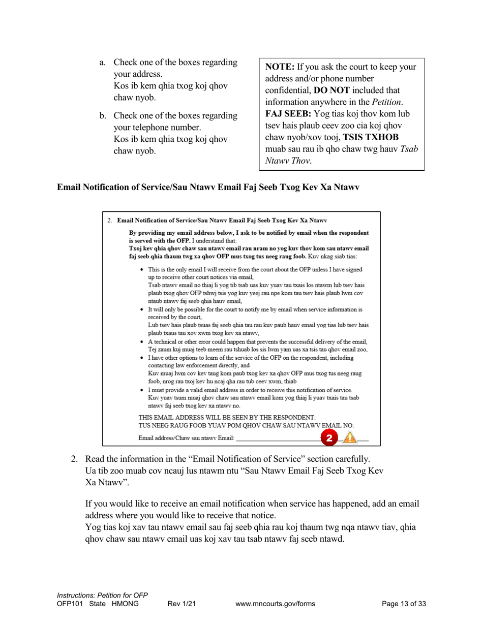 Form OFP101 Instructions - Asking for an Order for Protection (Ofp) - Minnesota (English / Hmong), Page 13