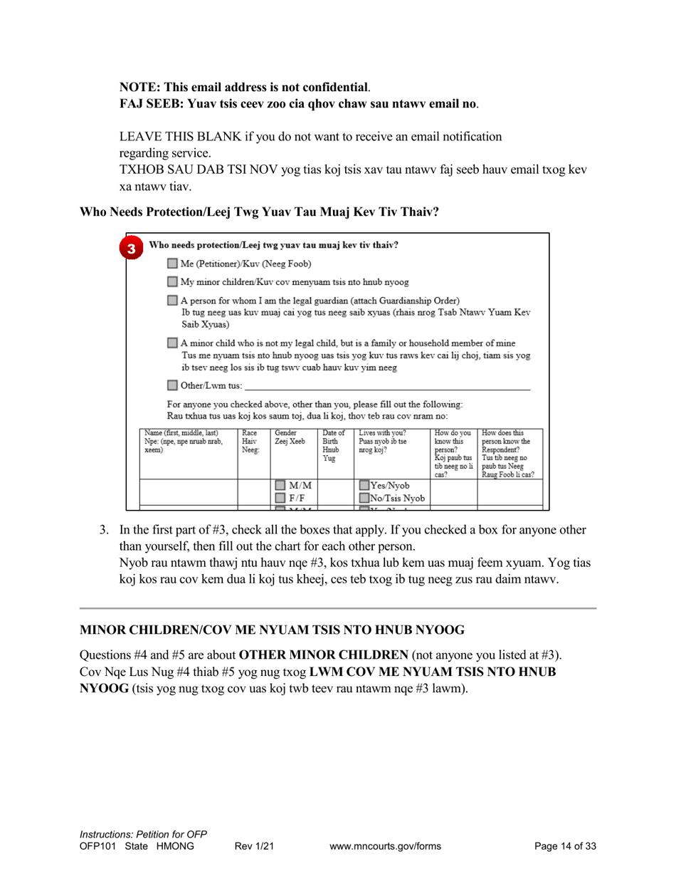 Form OFP101 Instructions - Asking for an Order for Protection (Ofp) - Minnesota (English / Hmong), Page 14