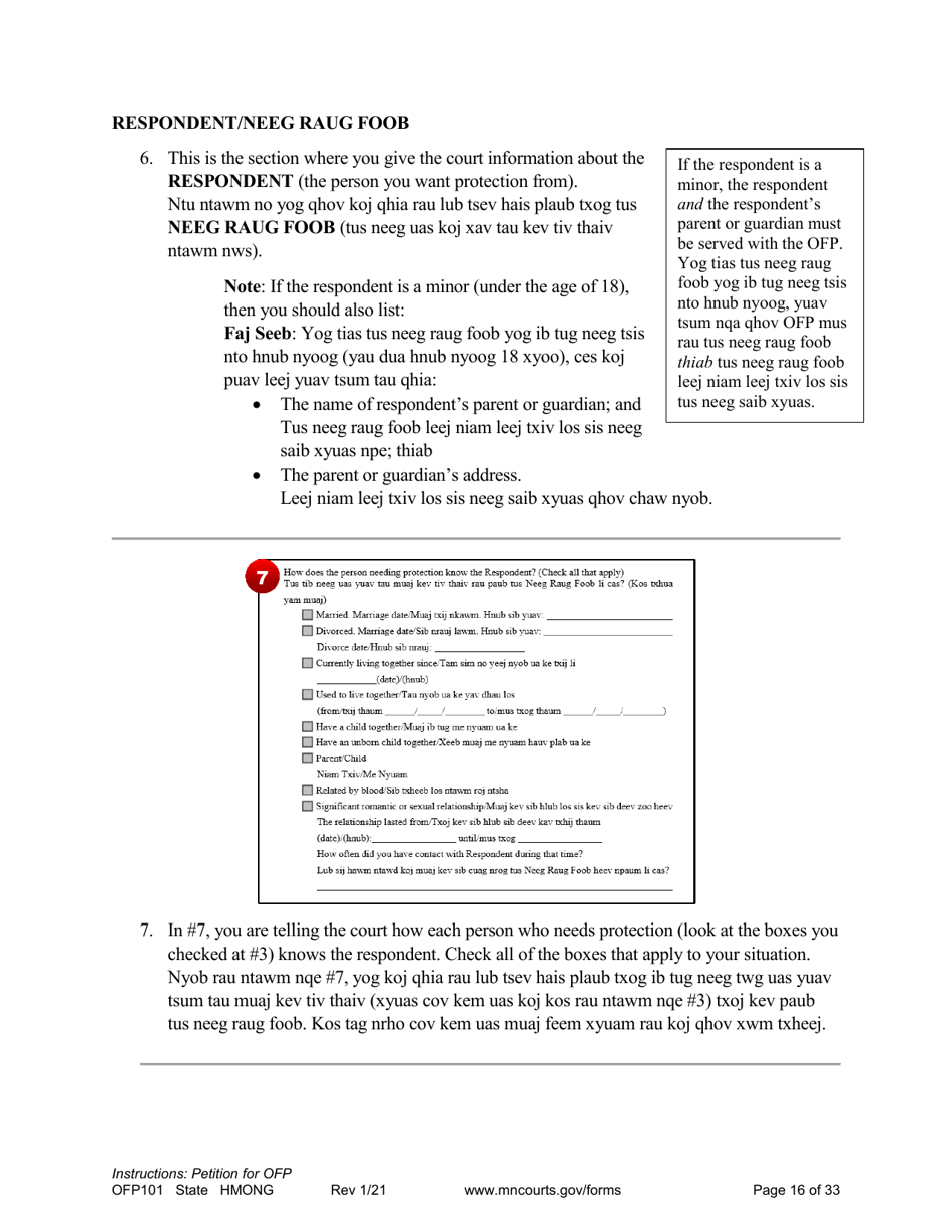 Form OFP101 Instructions - Asking for an Order for Protection (Ofp) - Minnesota (English / Hmong), Page 16