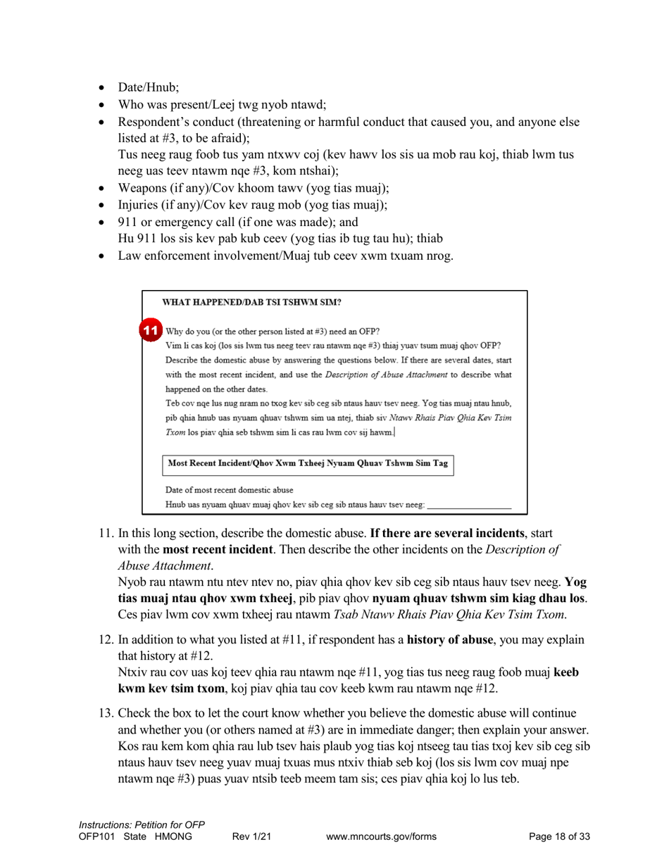 Form OFP101 Instructions - Asking for an Order for Protection (Ofp) - Minnesota (English / Hmong), Page 18