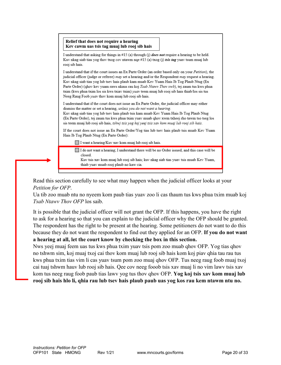 Form OFP101 Instructions - Asking for an Order for Protection (Ofp) - Minnesota (English / Hmong), Page 20