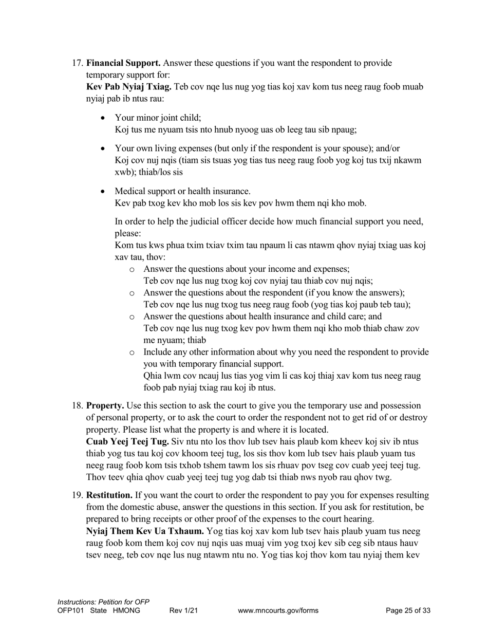 Form OFP101 Instructions - Asking for an Order for Protection (Ofp) - Minnesota (English / Hmong), Page 25