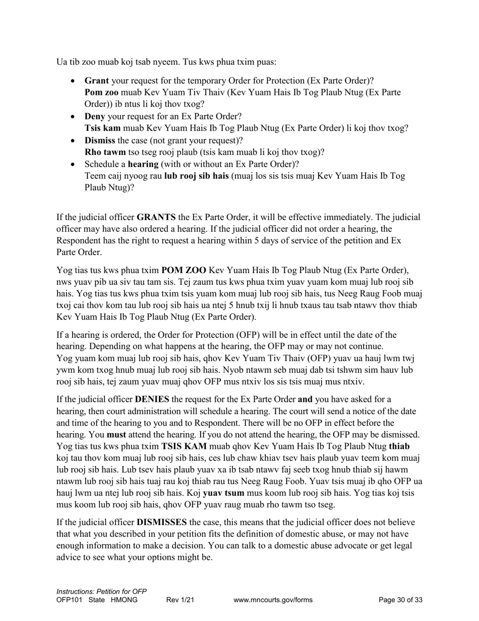 Form OFP101 Instructions - Asking for an Order for Protection (Ofp) - Minnesota (English / Hmong), Page 30