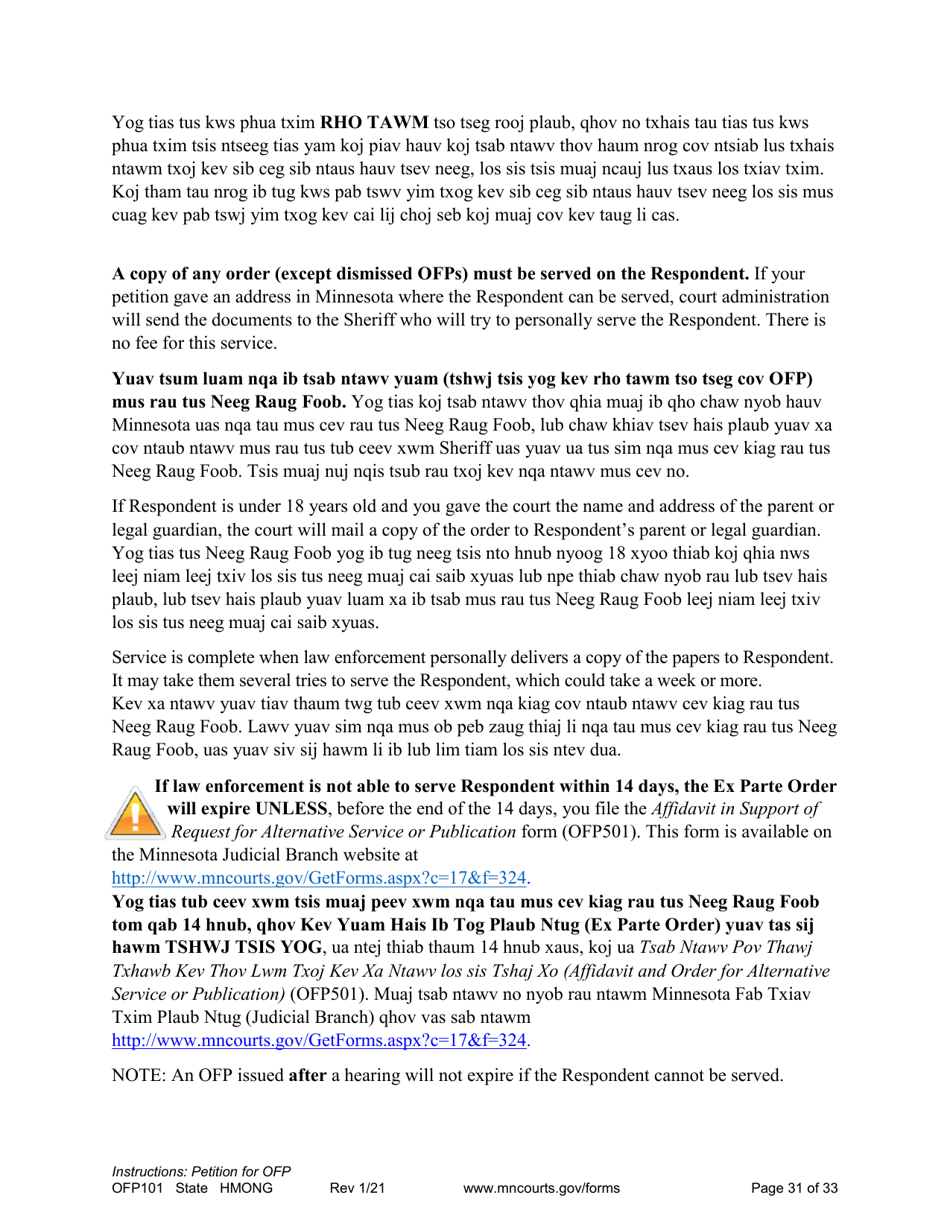 Form OFP101 Instructions - Asking for an Order for Protection (Ofp) - Minnesota (English / Hmong), Page 31