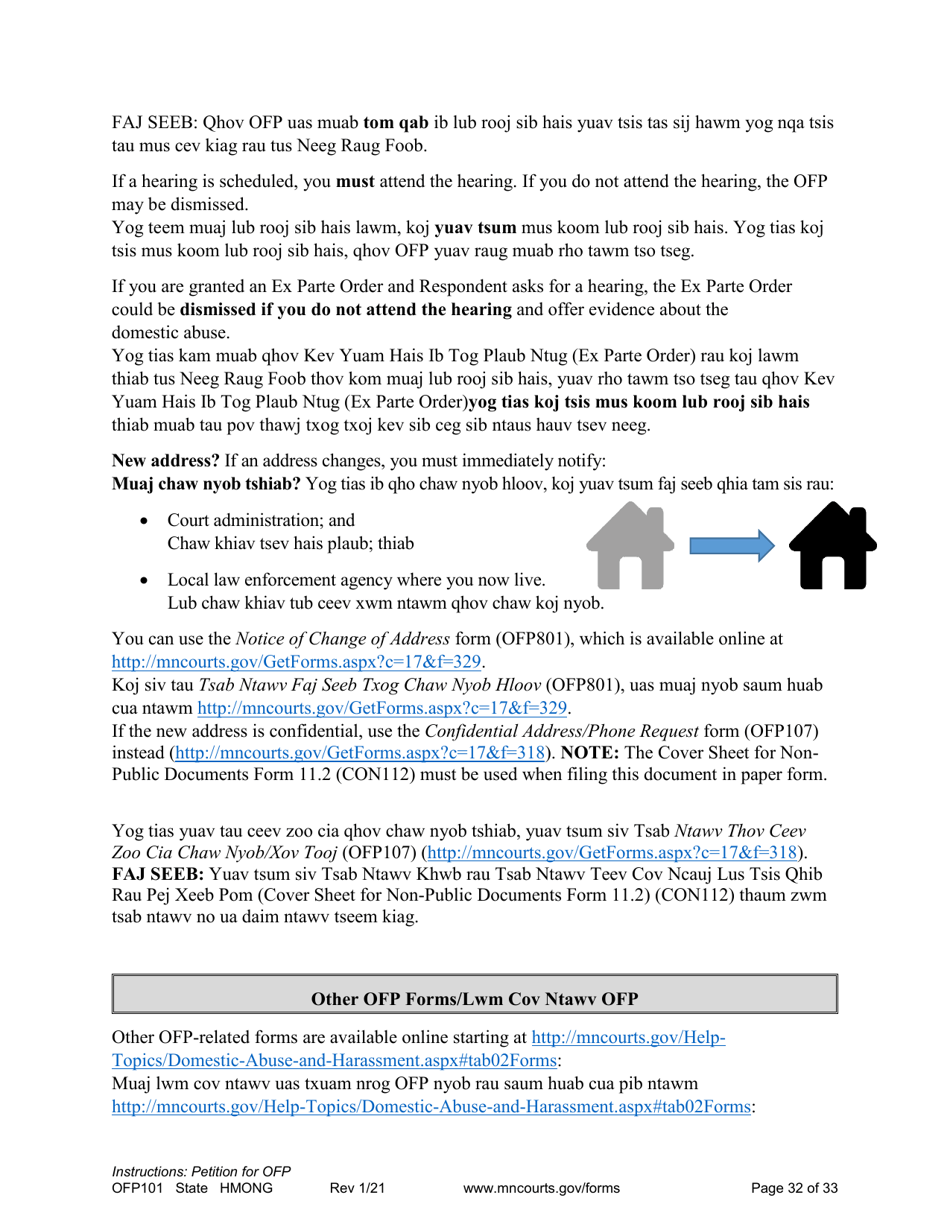 Form OFP101 Instructions - Asking for an Order for Protection (Ofp) - Minnesota (English / Hmong), Page 32