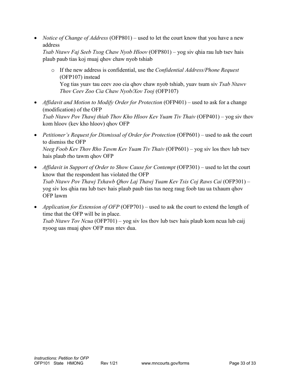 Form OFP101 Instructions - Asking for an Order for Protection (Ofp) - Minnesota (English / Hmong), Page 33