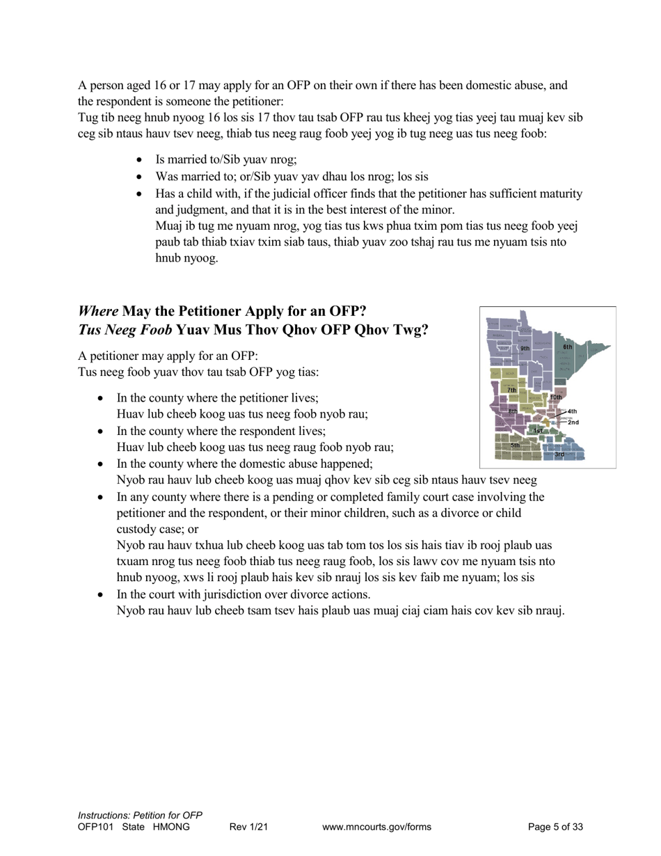 Form OFP101 Instructions - Asking for an Order for Protection (Ofp) - Minnesota (English / Hmong), Page 5