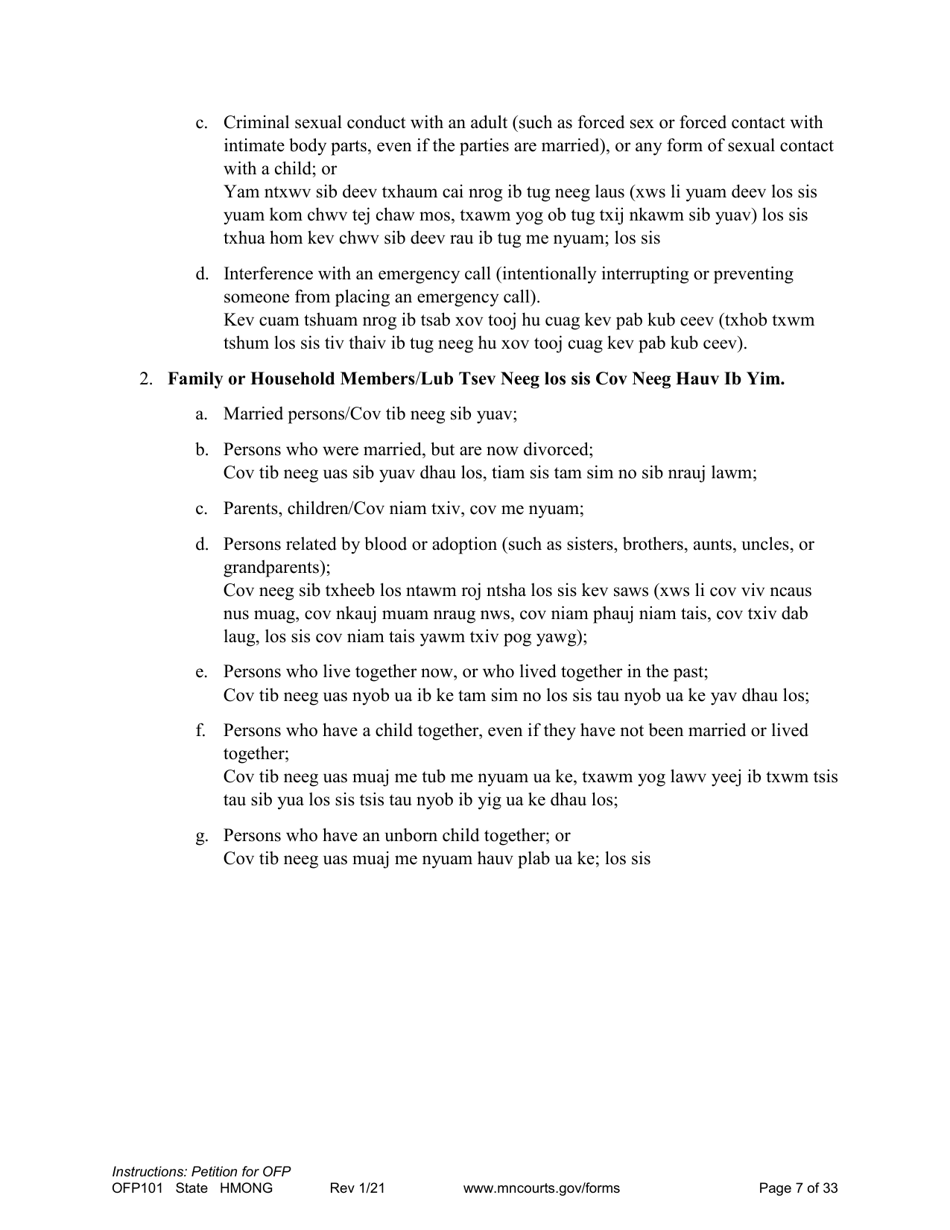 Form OFP101 Instructions - Asking for an Order for Protection (Ofp) - Minnesota (English / Hmong), Page 7