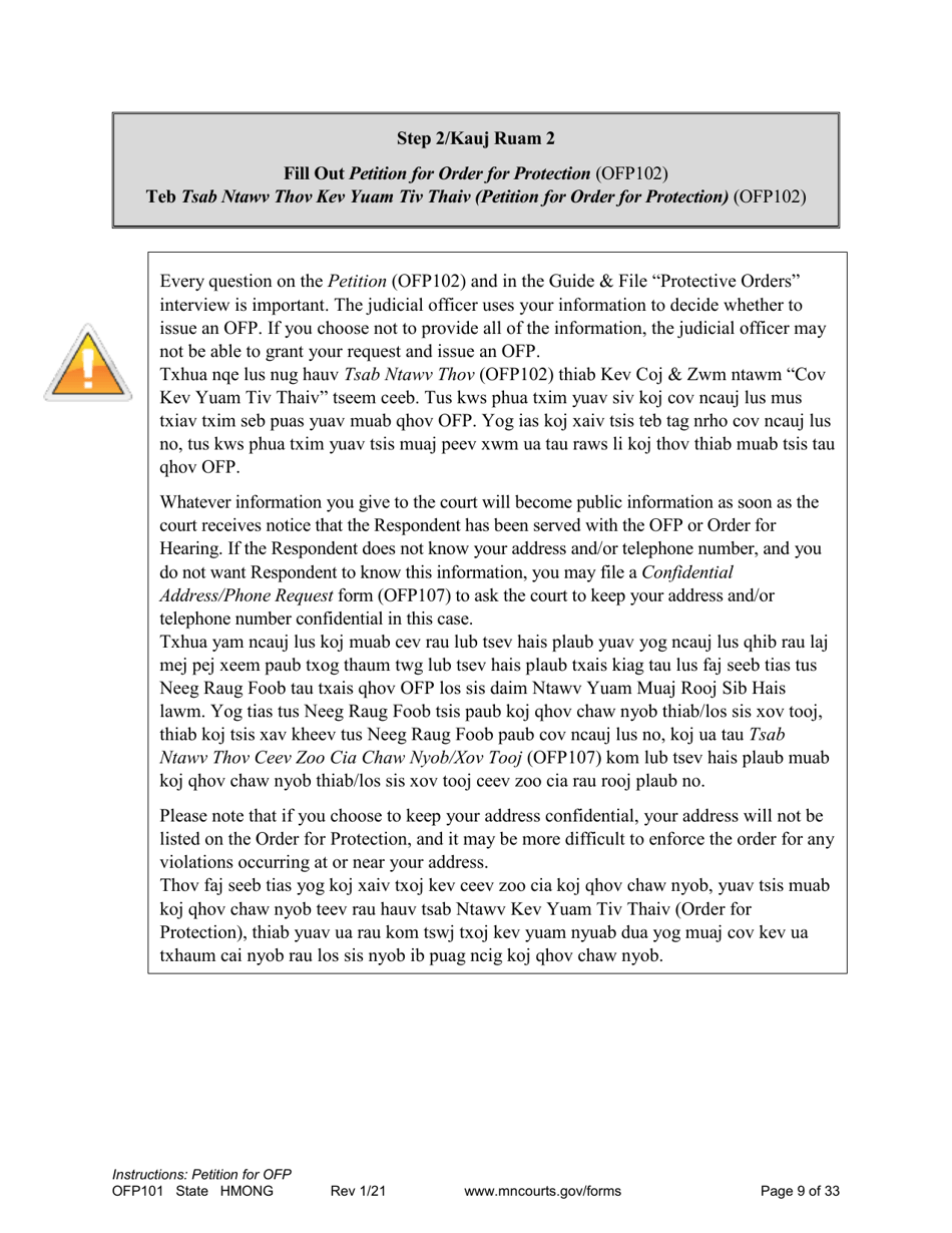 Form OFP101 Instructions - Asking for an Order for Protection (Ofp) - Minnesota (English / Hmong), Page 9