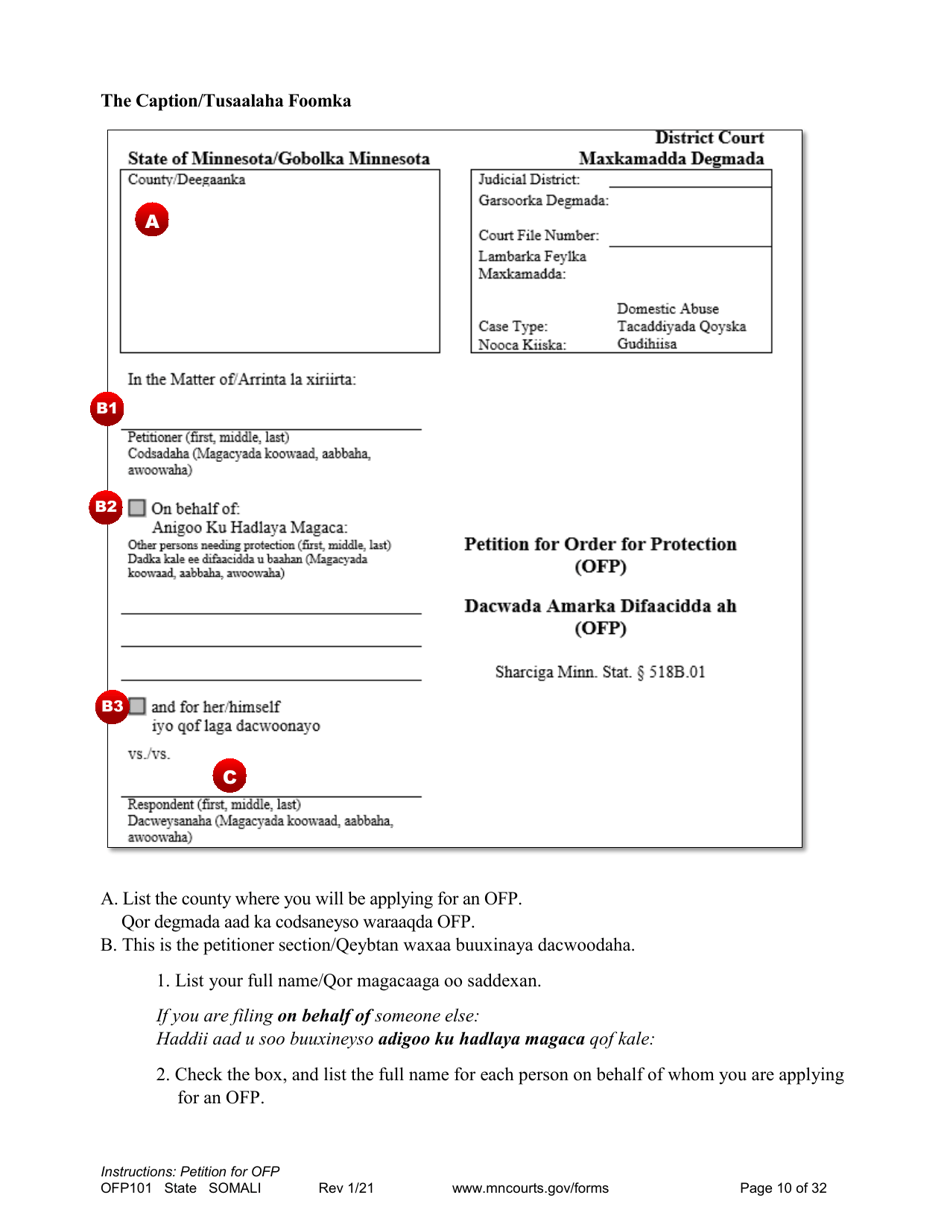 Form OFP101 Instructions - Asking for an Order for Protection (Ofp) - Minnesota (English / Somali), Page 10