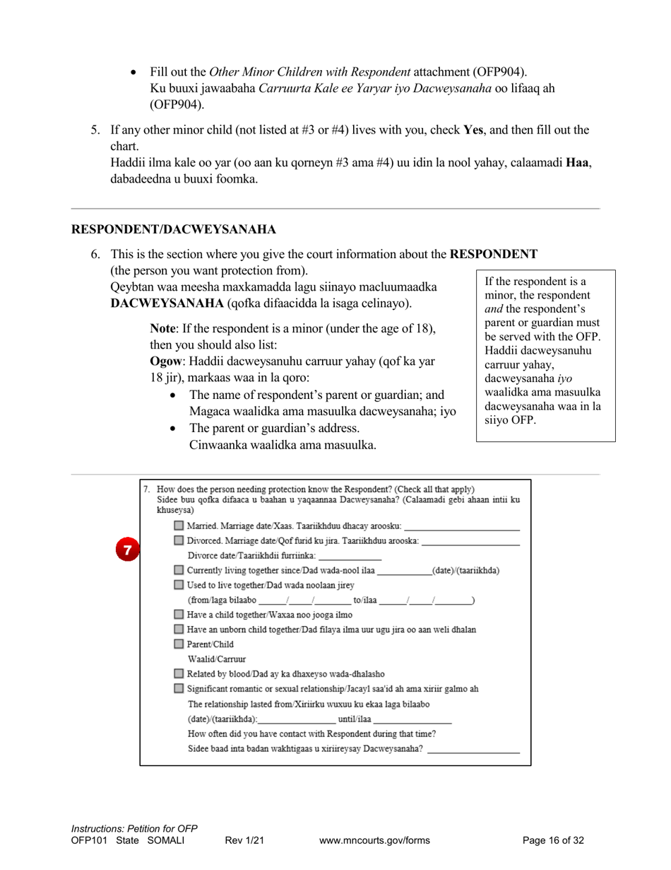 Form OFP101 Instructions - Asking for an Order for Protection (Ofp) - Minnesota (English / Somali), Page 16