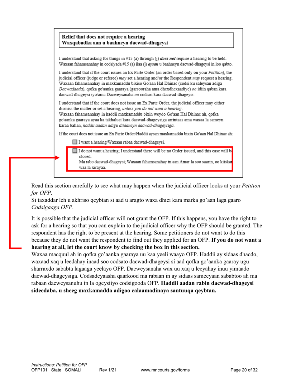 Form OFP101 Instructions - Asking for an Order for Protection (Ofp) - Minnesota (English / Somali), Page 20