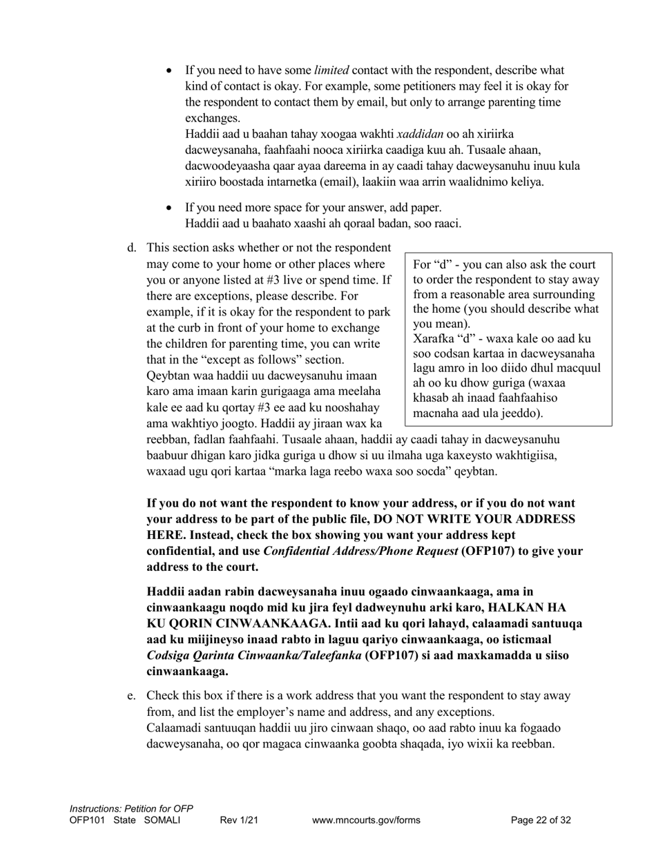 Form OFP101 Instructions - Asking for an Order for Protection (Ofp) - Minnesota (English / Somali), Page 22