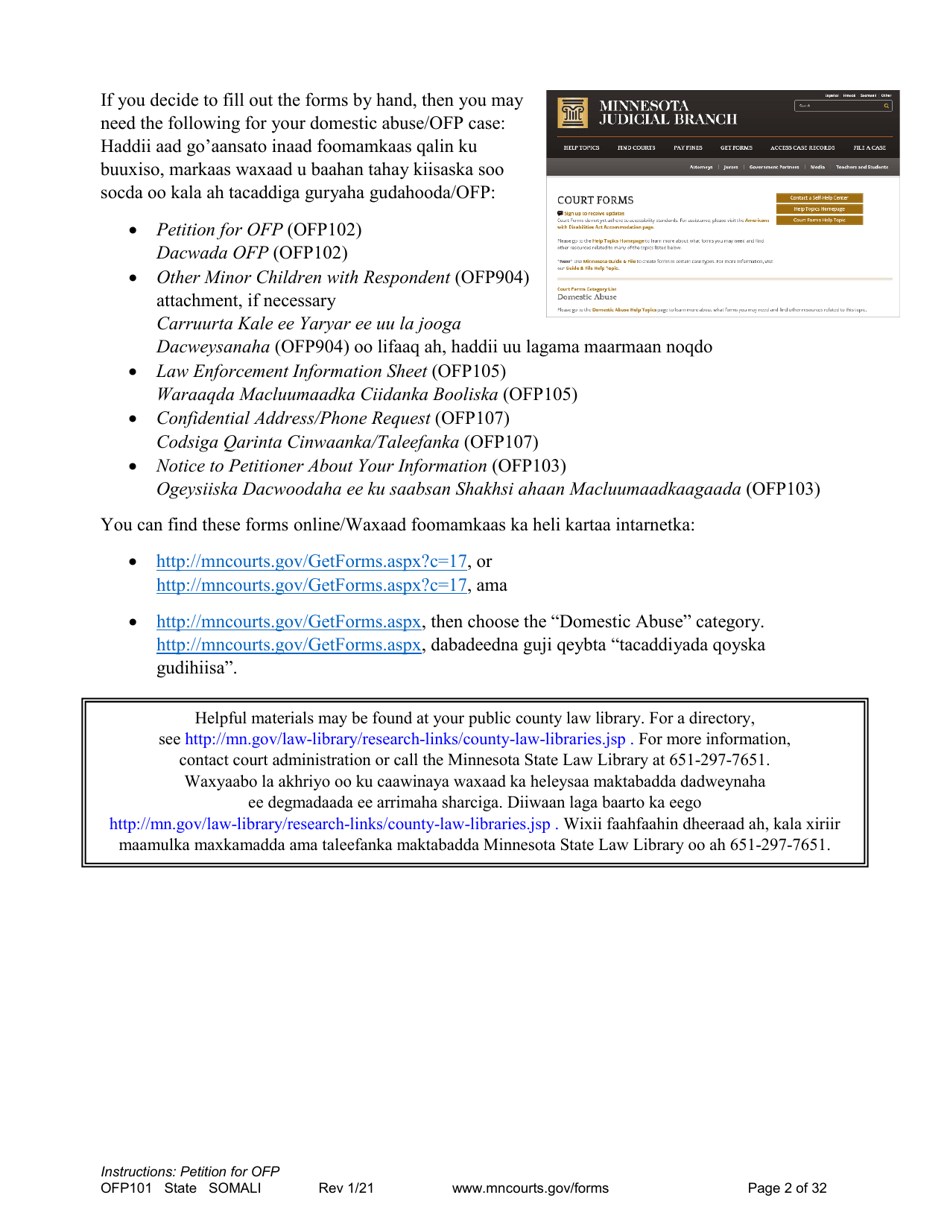 Form OFP101 Instructions - Asking for an Order for Protection (Ofp) - Minnesota (English / Somali), Page 2