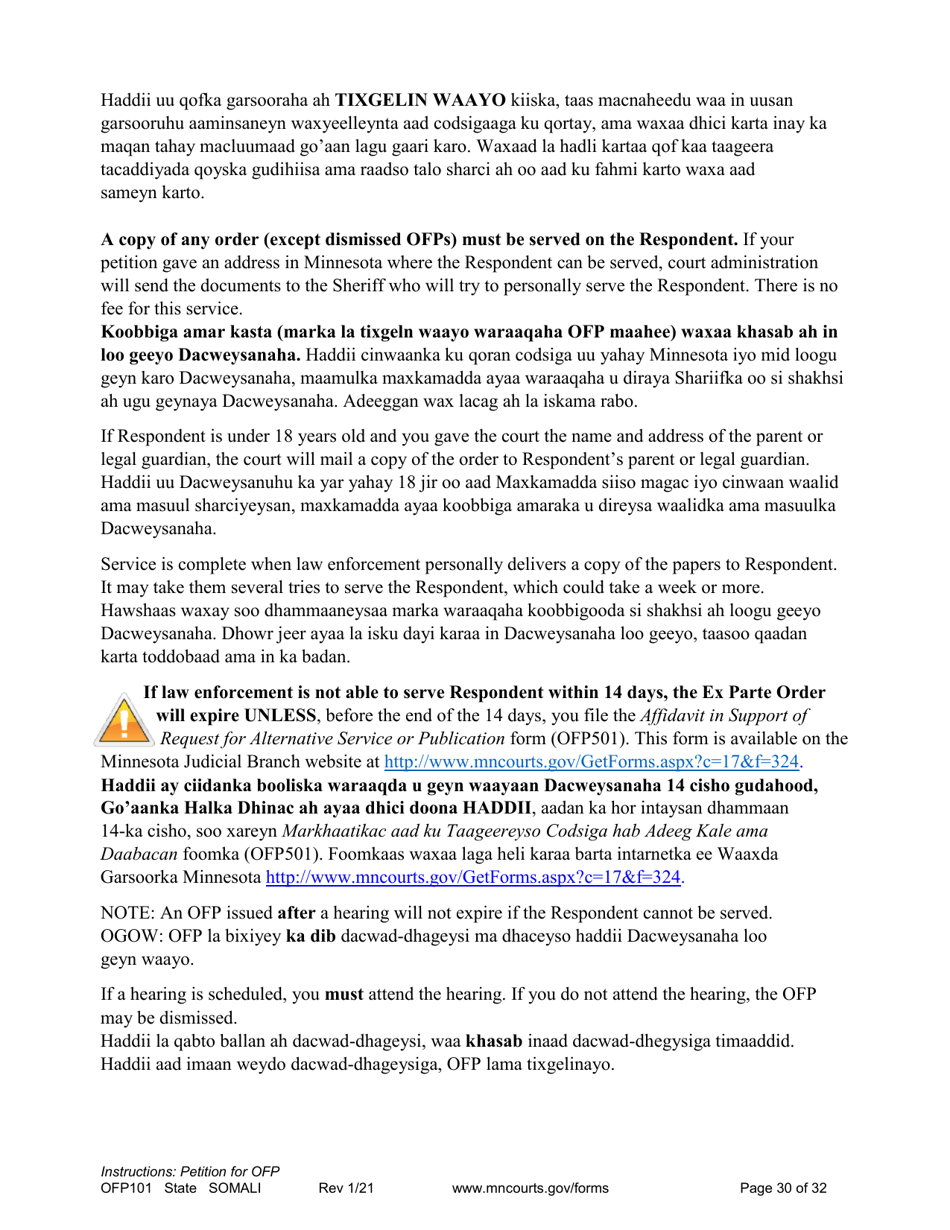 Form OFP101 Instructions - Asking for an Order for Protection (Ofp) - Minnesota (English / Somali), Page 30