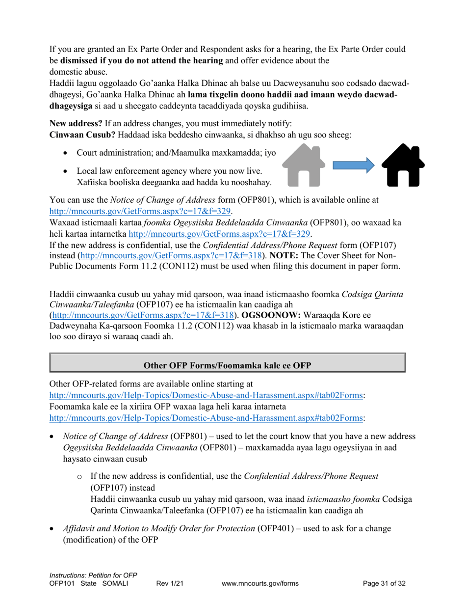 Form OFP101 Instructions - Asking for an Order for Protection (Ofp) - Minnesota (English / Somali), Page 31