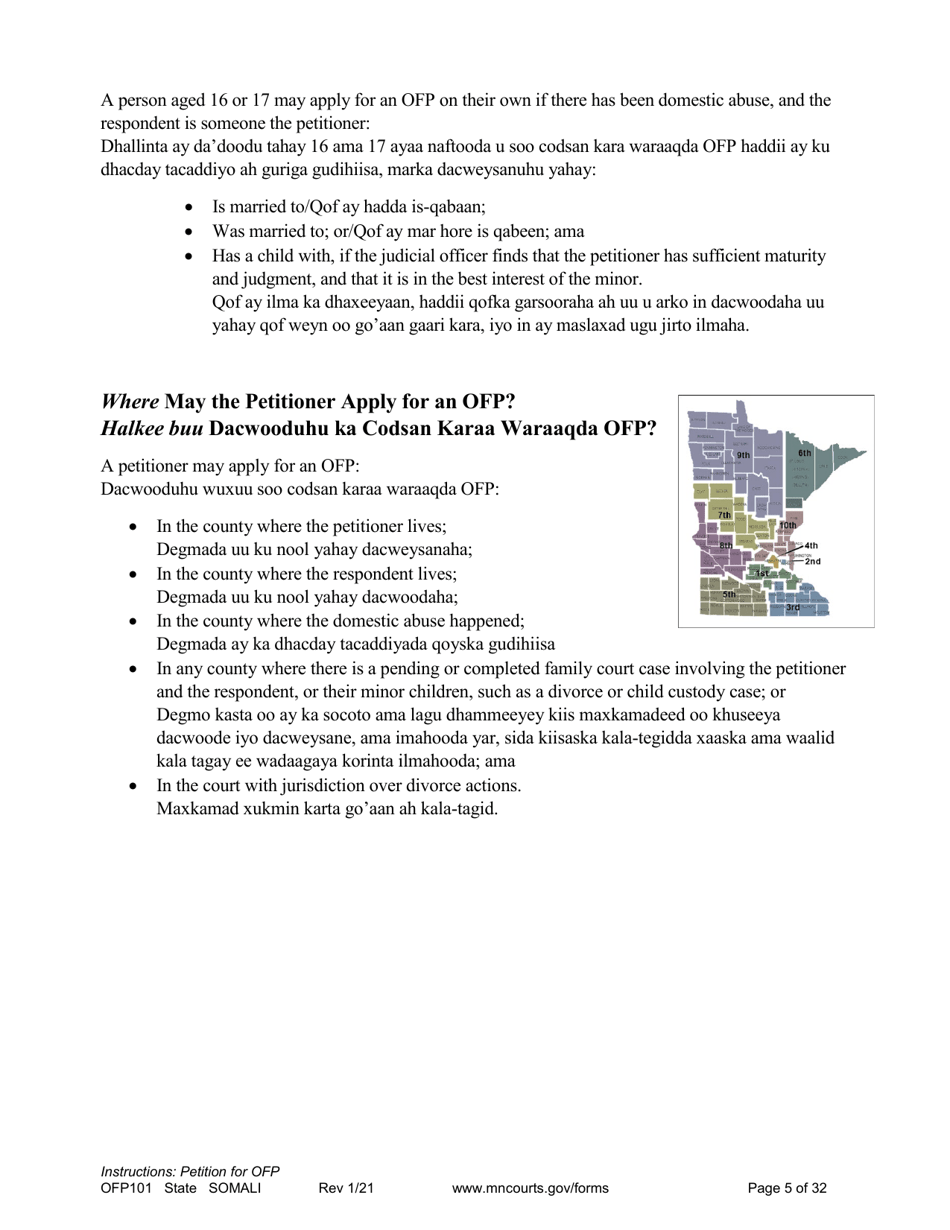 Form OFP101 Instructions - Asking for an Order for Protection (Ofp) - Minnesota (English / Somali), Page 5